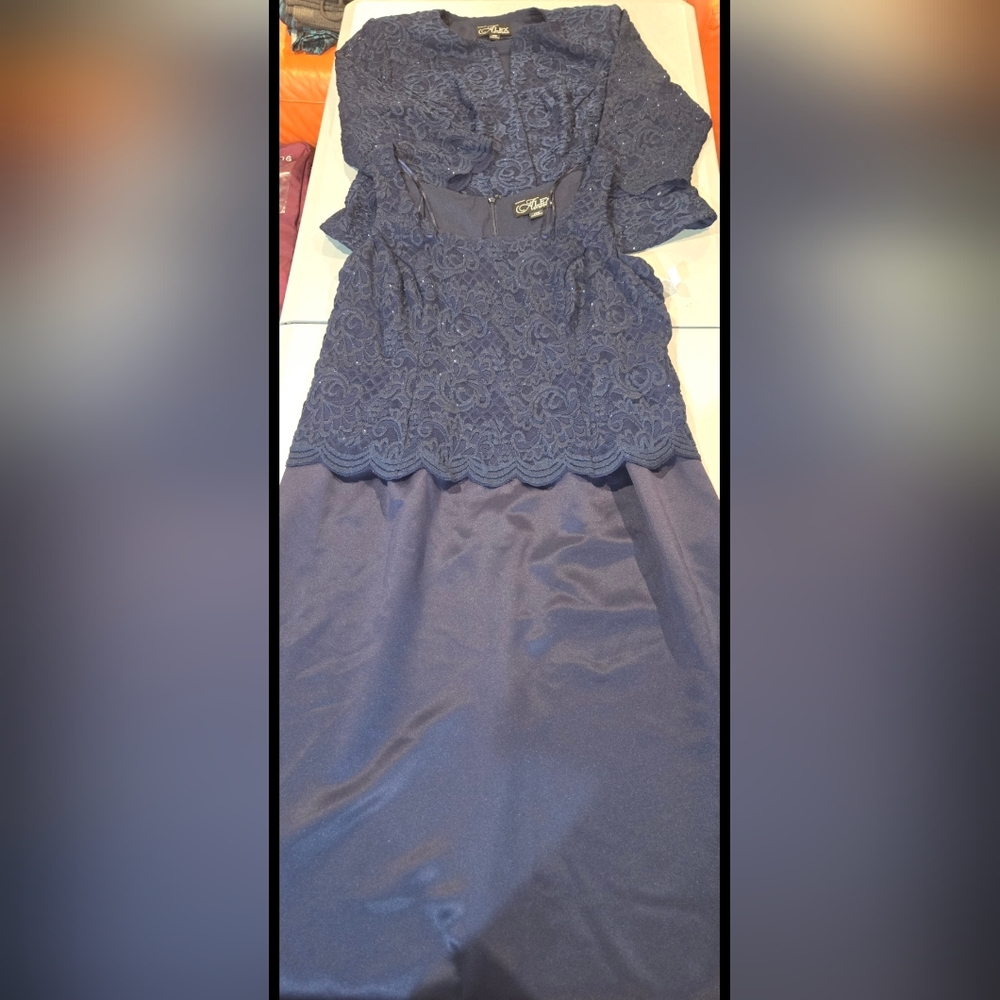 Elegant Navy Lace Overlay Skirt (4c22)